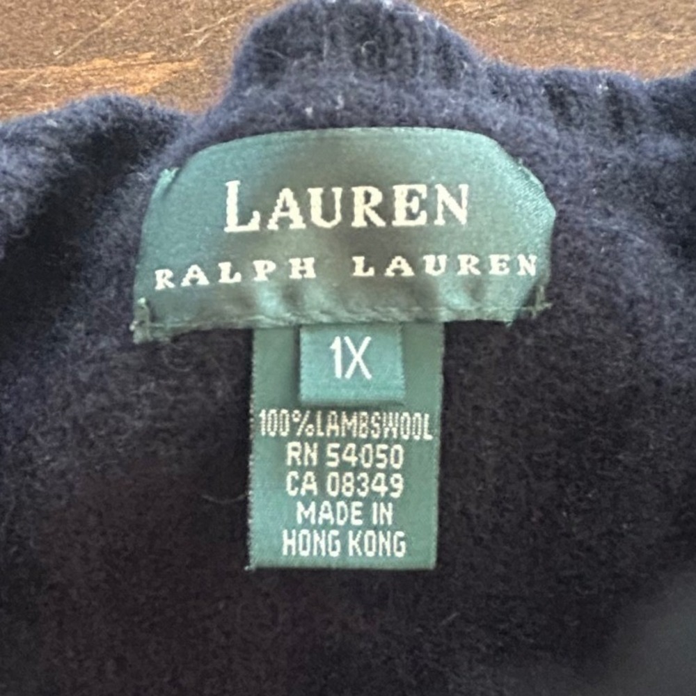 Ralph Lauren 100% Lambswool Cable Knit Sweater Navy Blue Crest Logo Shrunken - Picture 6 of 6
